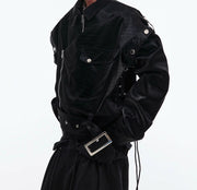 padded shoulder pu leather coat, view 3 - MRSLM