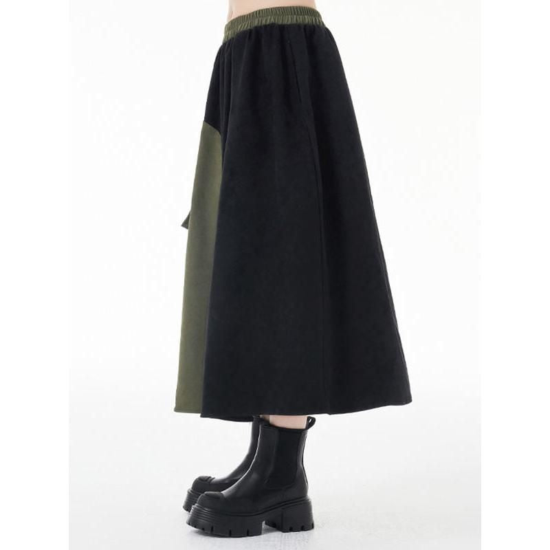 green and black asymmetric A-line skirt, view 5 - MRSLM