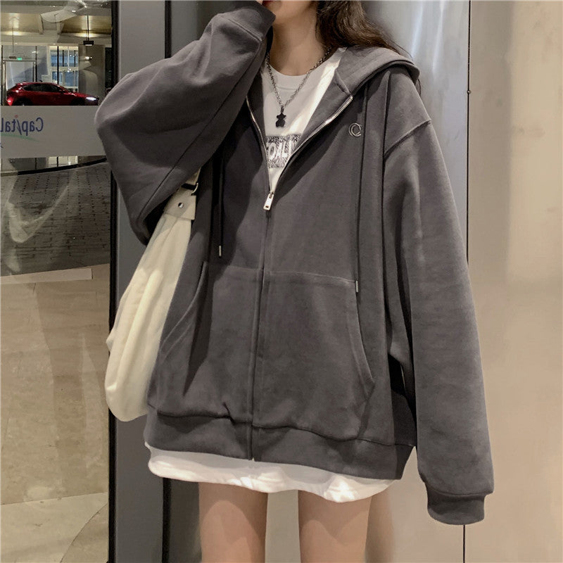 Hoodie Coat Autumn Design Sense Niche Loose Slimming Casual Petite Top