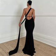 inclined shoulder maxi long dress, view 14 - MRSLM