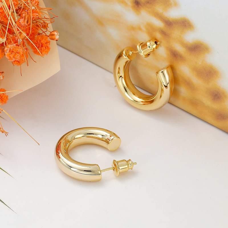 14K gold plated chunky hoop earrings, view 7 - MRSLM