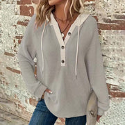 women's waffle hooded button sweatshirt, view 3 - MRSLM