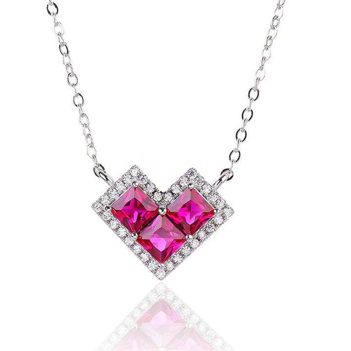 Sterling Silver Tetris Pendant Necklace