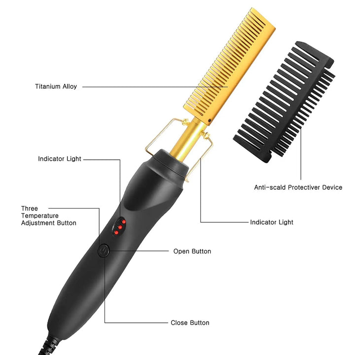 Portable 2-in-1 Electric Hot Comb & Beard Straightener - Fast Heating, Adjustable Temperature