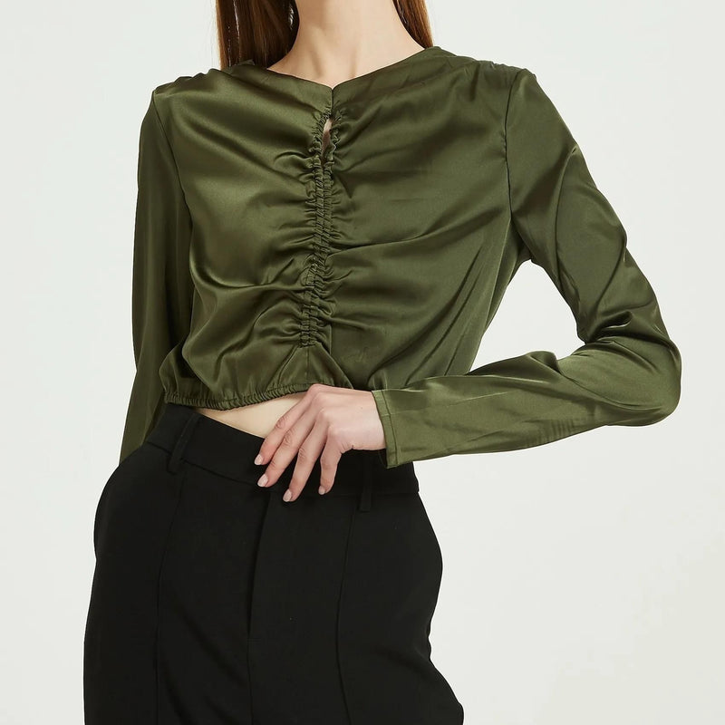 green chiffon long sleeve blouse - MRSLM