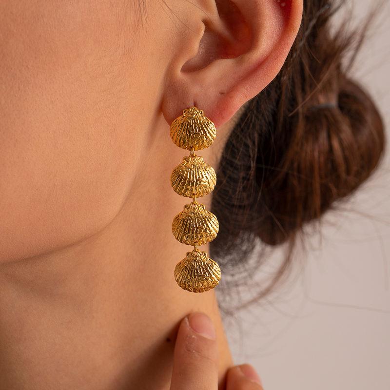 gold plated shell earrings, view 4 - MRSLM