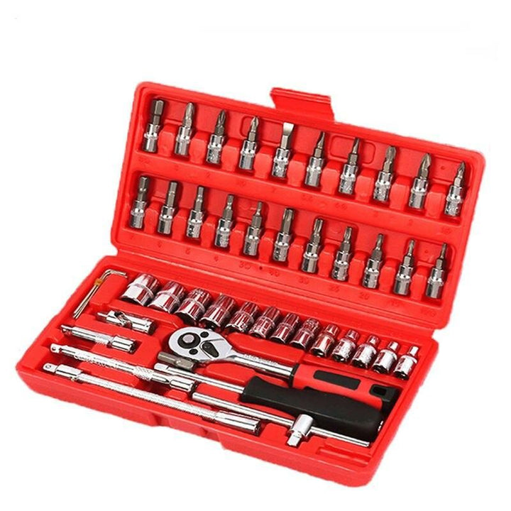 Professional 46-Piece Car Repair Hand Tool Set - Multifunction Ratchet Wrench and Tire Removal Kit