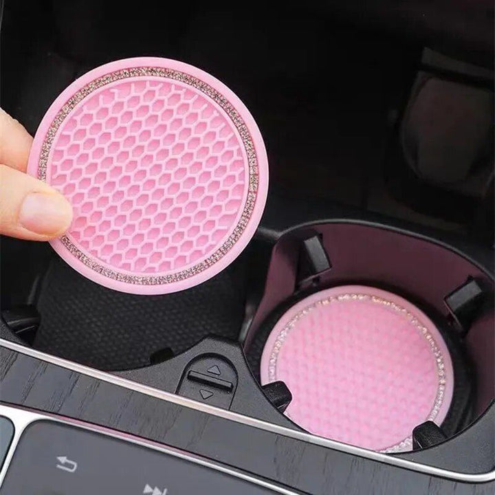 Diamond-Encrusted Car Cup Holder Mat: Non-Slip & Heat Resistant