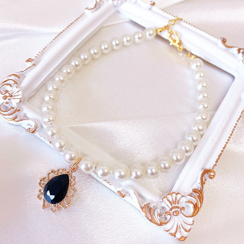 pearl pet collar with rhinestone charm, view 8 - MRSLM