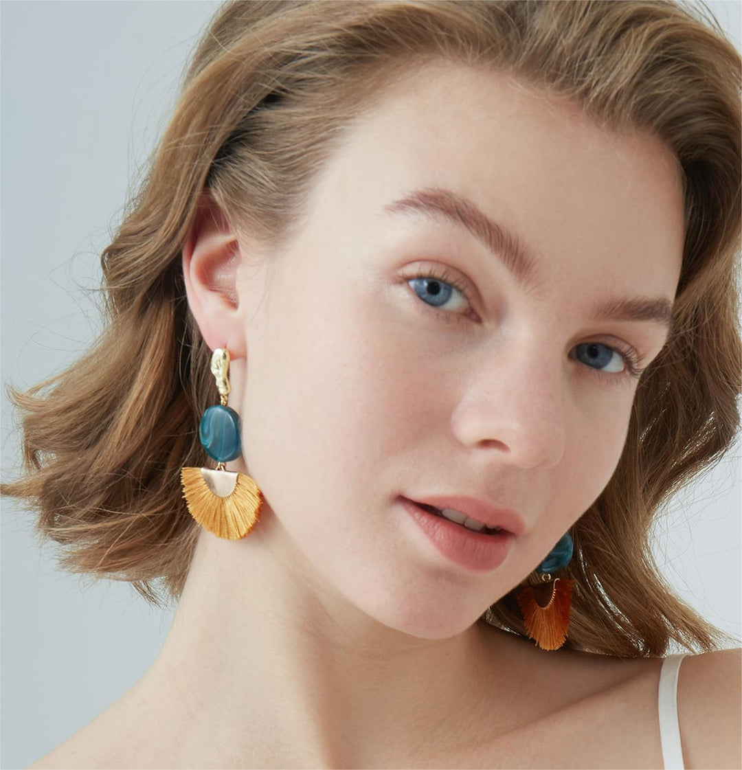 S925 Sliver Resin Fan-shaped Tassel Earrings Women