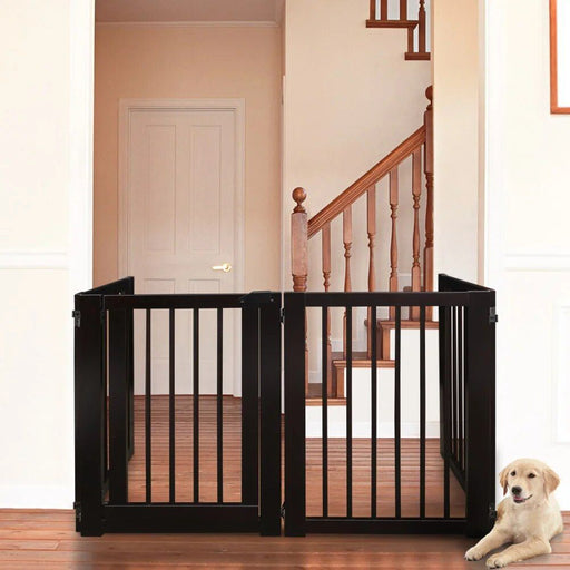 espresso hardwood freestanding pet gate with walk-through door - MRSLM
