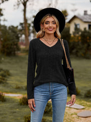 women's brushed v-neck ribbed top, view 5 - MRSLM