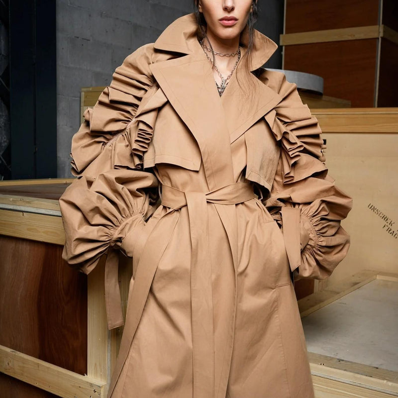 lapel long sleeve trench coat, view 3 - MRSLM