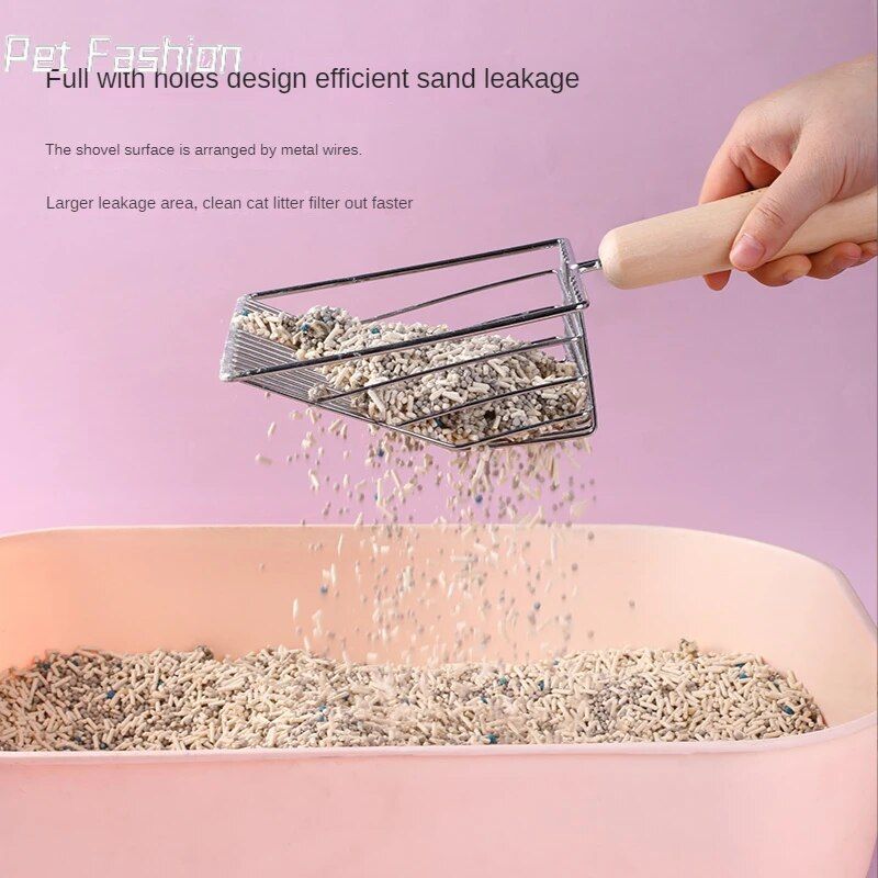 cat litter scoop with wooden handle, view 7 - MRSLM