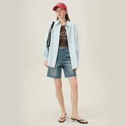 high waisted denim shorts, view 5 - MRSLM