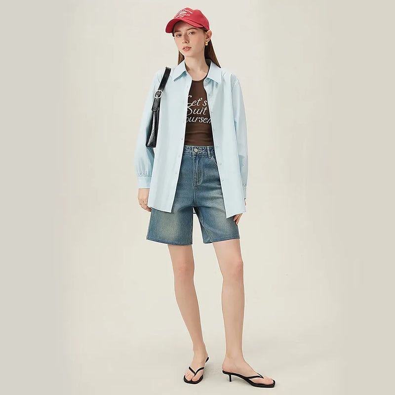 high waisted denim shorts, view 5 - MRSLM