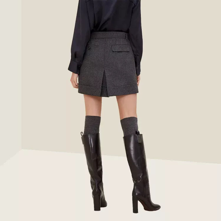 high-waist wool blend skirt, view 6 - MRSLM