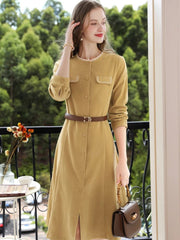 women's v-neck knit sweater dress, view 5 - MRSLM