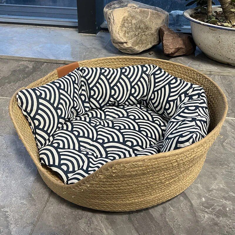 Handwoven cat nest bed with cushion, view 7 - MRSLM