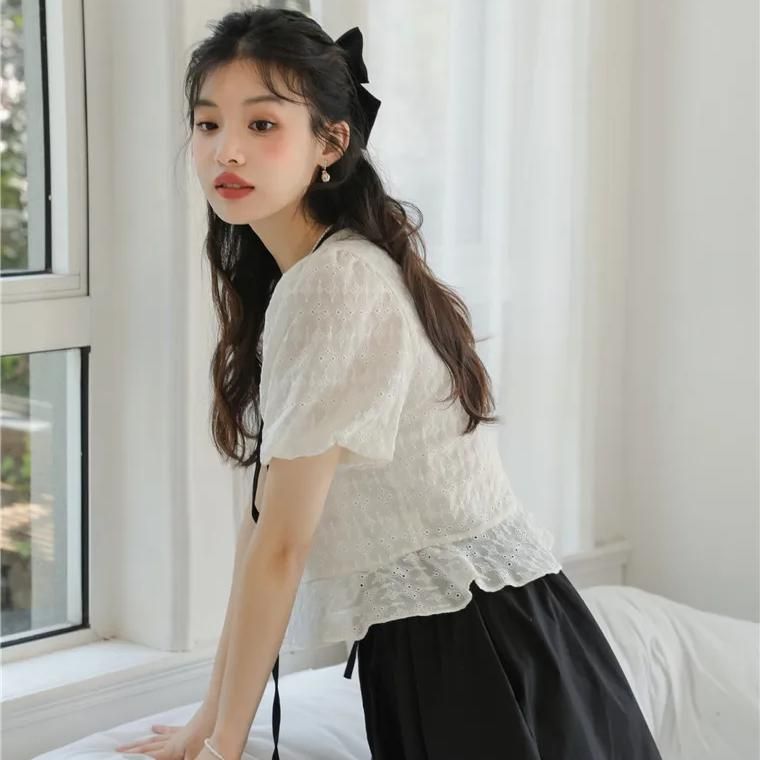 vintage lace puff sleeve shirt, view 4 - MRSLM