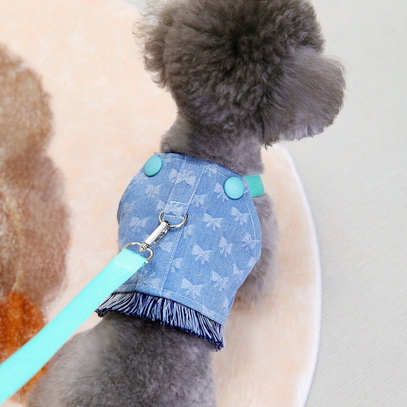 cotton denim dog harness and leash set, view 2 - MRSLM