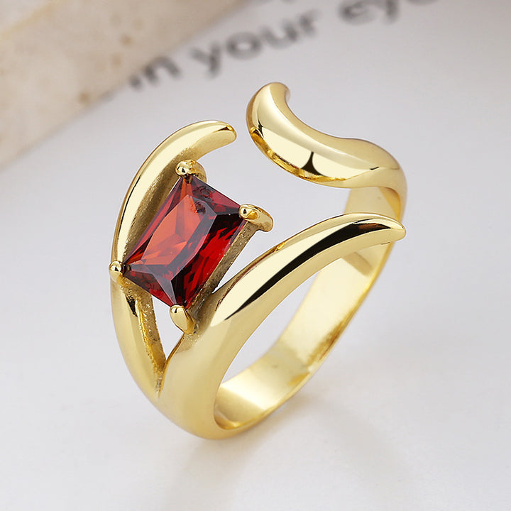 S925 Sterling Silver Irregular Red Open-end Zircon Ring