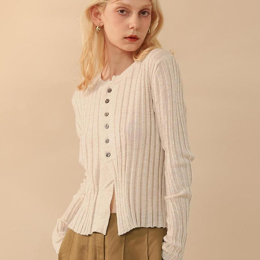 slim fit knitted cardigan with navel cut - MRSLM