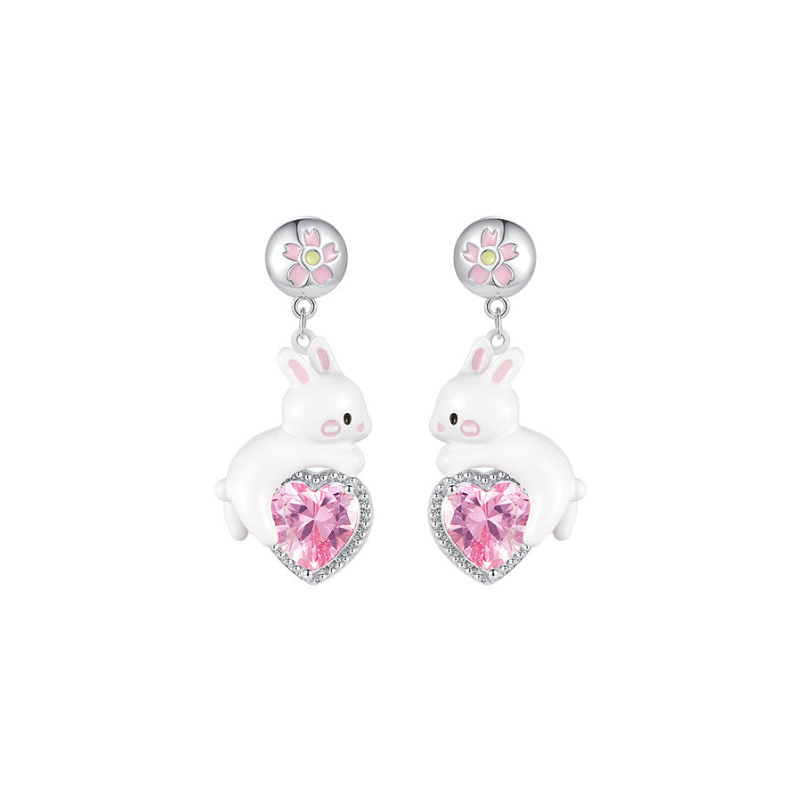 Cherry Blossom String Series Heart Rabbit Earrings