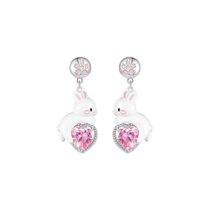 Cherry Blossom String Series Heart Rabbit Earrings