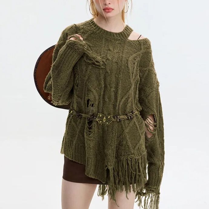 hollowed-out tassel knit sweater - MRSLM