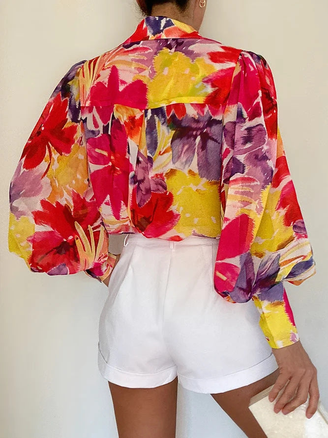 Summer Printed Lantern Sleeve Fashion Shirt