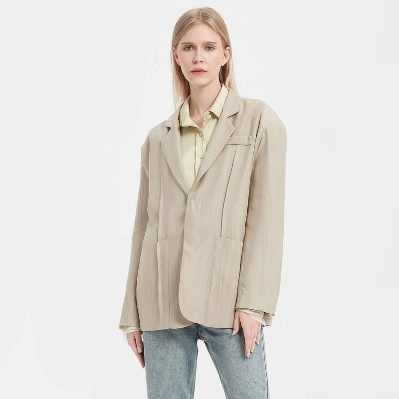 elegant khaki blazer for women, view 5 - MRSLM