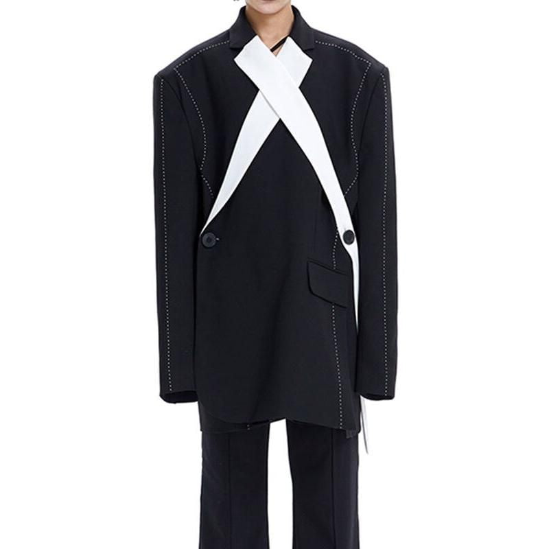 spliced contrast color blazer, view 6 - MRSLM