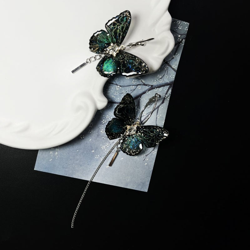 Asymmetric Abstract Big Butterfly Tassel Earrings