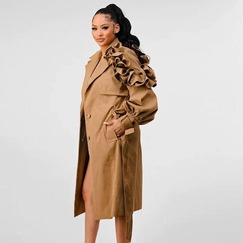 lapel long sleeve trench coat, view 5 - MRSLM