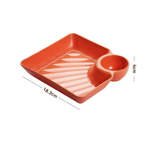 Square snack platter with sauce compartment, view 4 - MRSLM