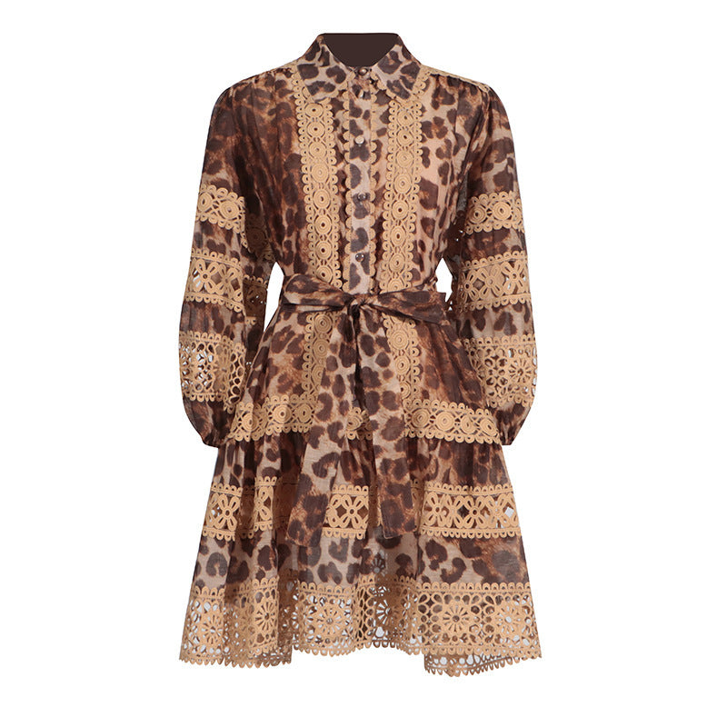 long sleeve leopard print dress, view 5 - MRSLM