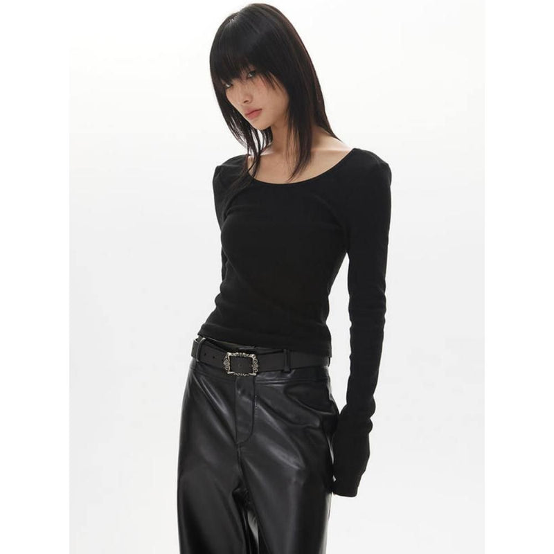 backless long sleeve slim top, view 3 - MRSLM