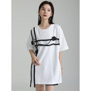 black and white floral half-sleeve T-shirt, view 9 - MRSLM
