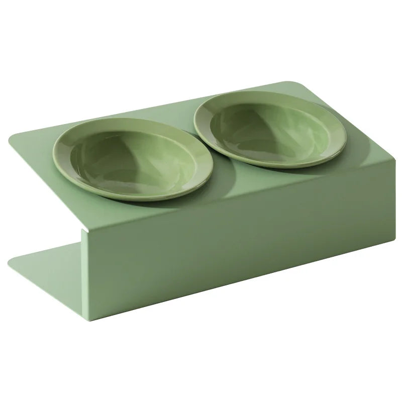 elevated double ceramic pet bowl with iron stand, view 10 - MRSLM