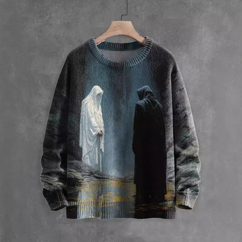 halloween ghost horror print sweater, view 2 - MRSLM
