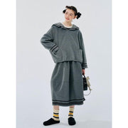 women's gray navy collar pullover coat, view 4 - MRSLM