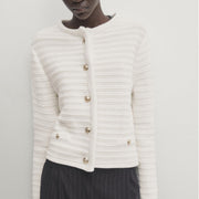 Women's gold buttons striped knitted coat - MRSLM