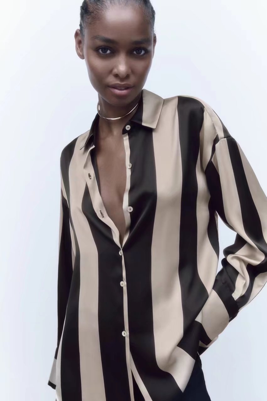 Spring And Summer Silk Satin Texture Loose Shirt