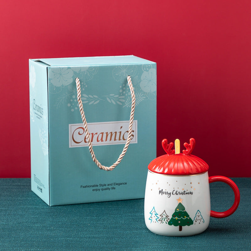 Christmas ceramic mug with lid and spoon, view 13 - MRSLM