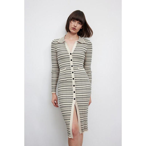 french style striped lapel dress, view 2 - MRSLM