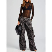 leopard print wide leg trousers, view 4 - MRSLM