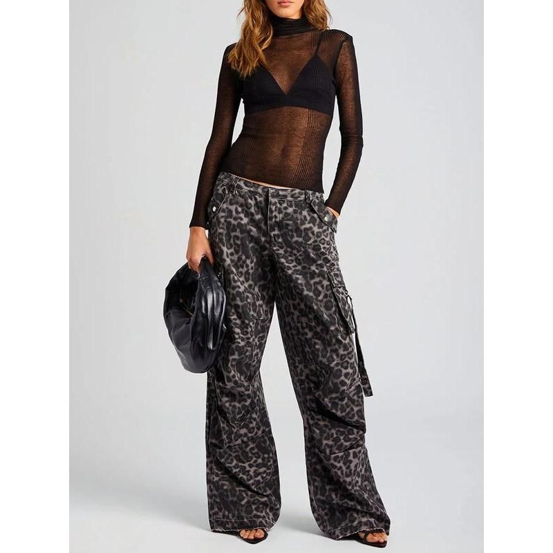 leopard print wide leg trousers, view 4 - MRSLM