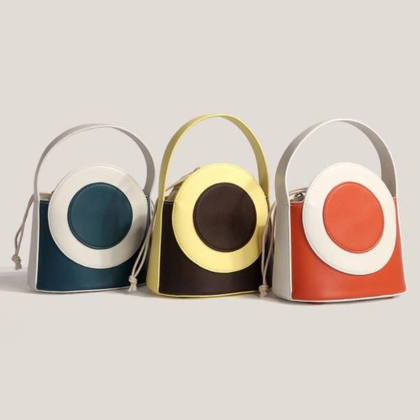 color block vegan leather bucket bag, view 8 - MRSLM