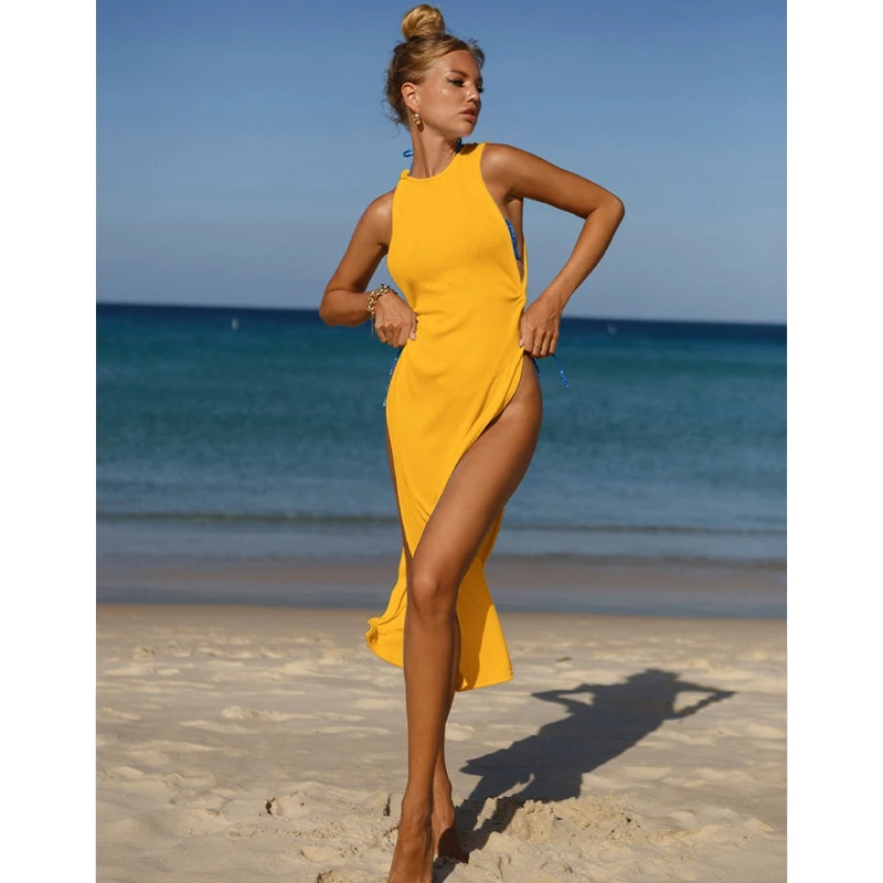 hollow out mesh beach cover up, view 11 - MRSLM